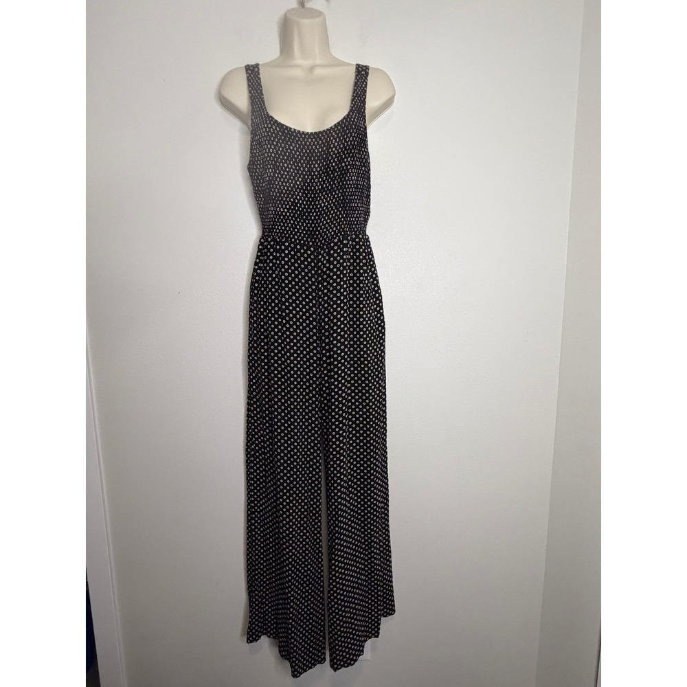 Saltwater Luxe Black Floral Wide Leg Jumpsuit Tie Back Women's M